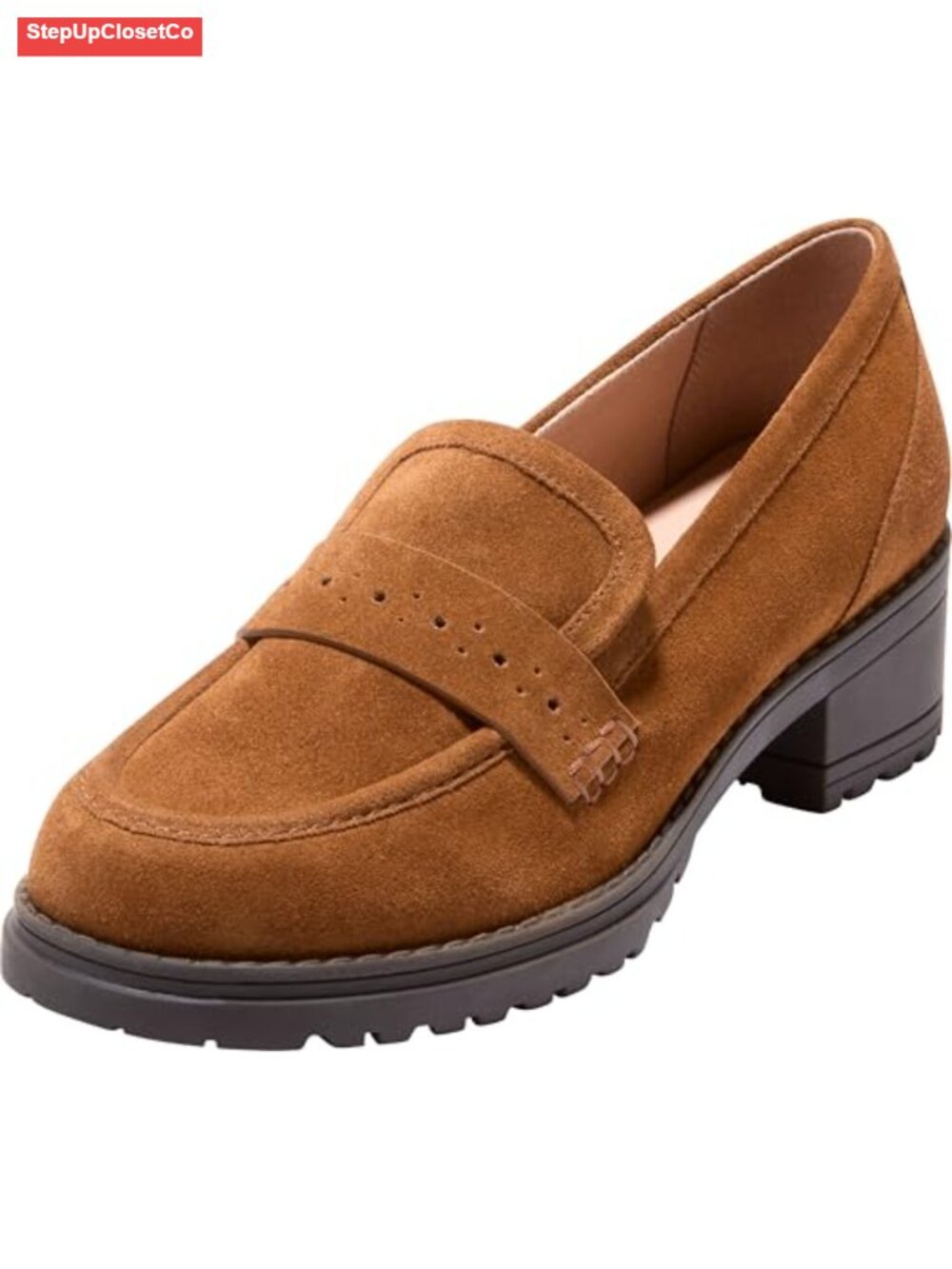 Leather Penny Loafers with Lug Sole, Flexible Walking Shoes